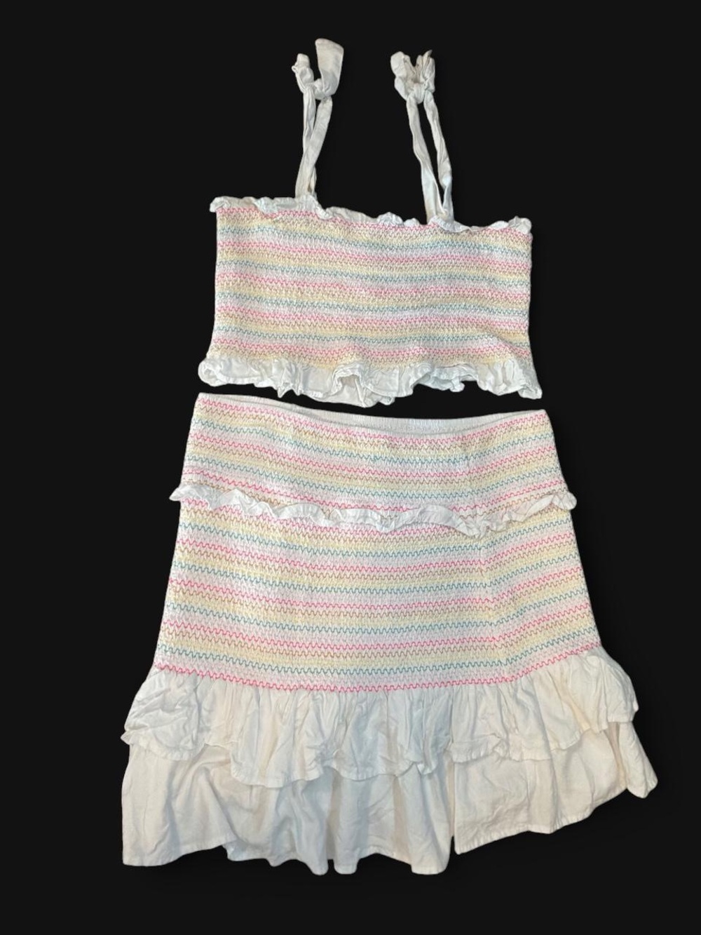 Cabana by Crown & Ivy white with neon rainbow striped tube top and skirt